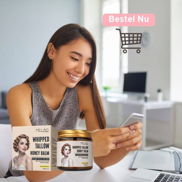 tallow opklopte balm met manuka honing 113 gram , vrouw die afrekent