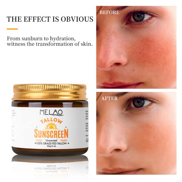 tallow zonnebrand 60 gram sunscreen , voor en na gebruik
