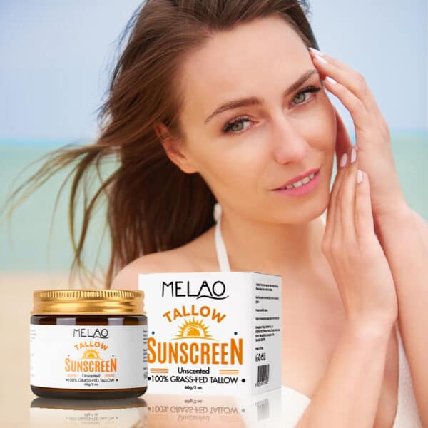 tallow zonnebrand 60 gram sunscreen, op een vrouwelijk model