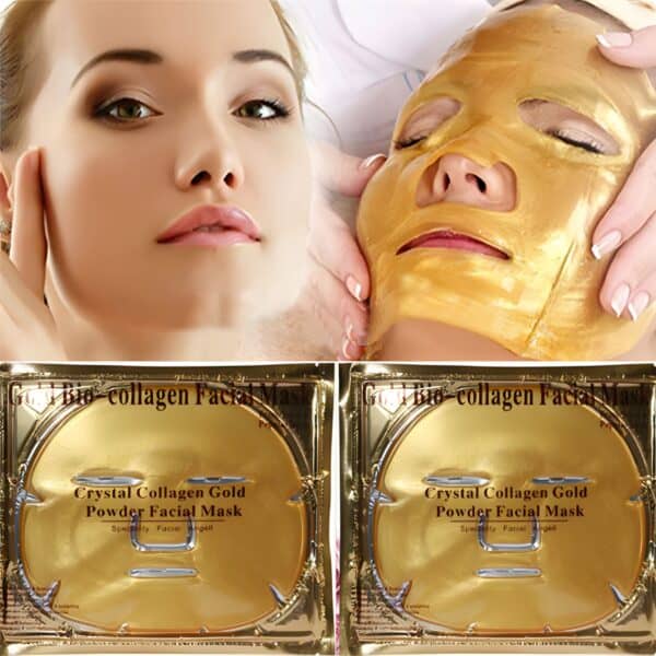 crystal collageen gezichtsmasker - goud masker gezichtsverzorging - op vrouwelijk model